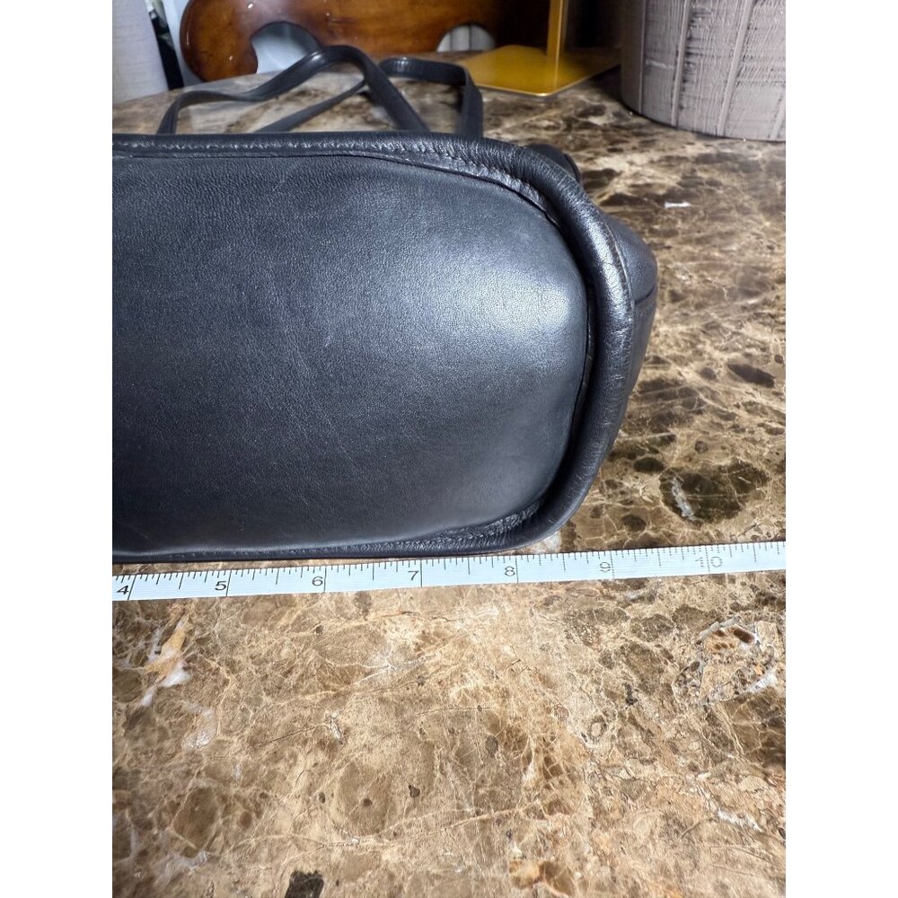 Coach vintage Black Leather Tote Bag With Dual Top Handles & Zippered Compartmen - Picture 7 of 9